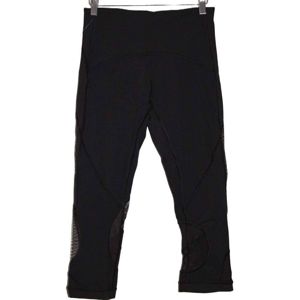 Womens Lululemon Athletica Black Nylon Mesh 3/4 Cropped Athletic Leggings Size 8